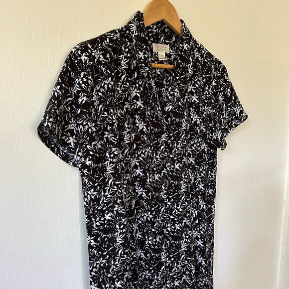 Christopher & Banks Maxi Dress Womens 10 Black White Floral Button Front Y2K - Picture 2 of 10